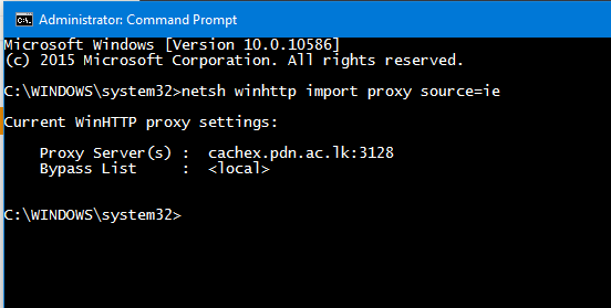 Windows 10 da Command line prompt set proxy